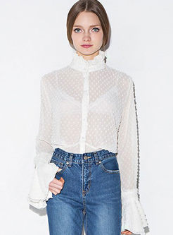 Sexy Standing Collar Flare Sleeve Blouse