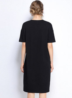Casual Letter Print O-neck Loose T-shirt Dress