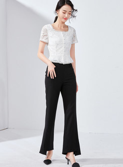 Chic Lace Square Neck Single-breasted Slim Top