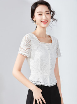 Chic Lace Square Neck Single-breasted Slim Top
