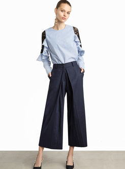 Casual High Waist Solid Color Wide Leg Pants