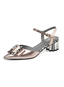 Chic Pointed Toe Chunky Heel Buckle Sandals