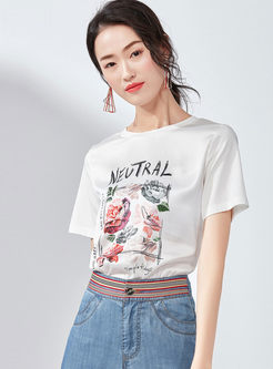 Stylish Cotton Letter Print Pullover T-shirt