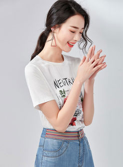 Stylish Cotton Letter Print Pullover T-shirt