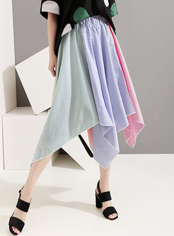Chic Hit Color Striped Irregular A Line Skirt