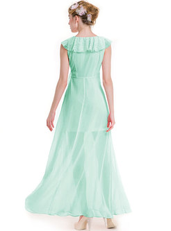 Lace Splicing V-neck High Waist Maxi Dress