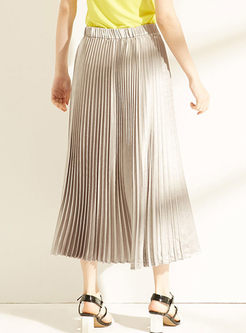 Fashion Elastic Waist Big Hem Pleated Skirt