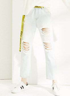 Fashion Holes Slim Straight Jeans
