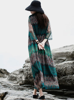 Fashion Print Half Sleeve Casual Maxi Dress