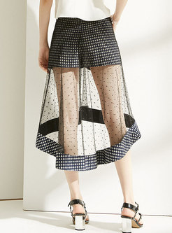 Asymmetric Polka Dot Mesh Splicing Slim Skirt