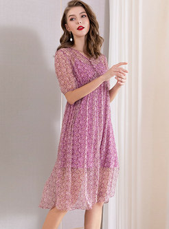 Floral V-neck High Waist Midi Dress With Cami