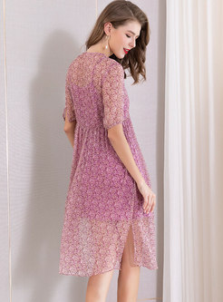 Floral V-neck High Waist Midi Dress With Cami
