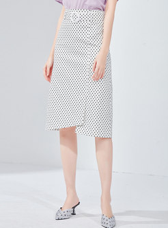 Polka Dot High Waist Asymmetric Sheath Skirt