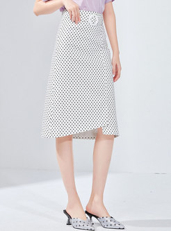 Polka Dot High Waist Asymmetric Sheath Skirt