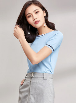 Casual Color-blocked Slash Neck Knitted Top