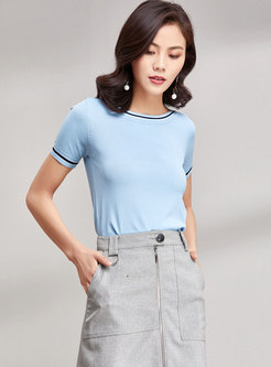 Casual Color-blocked Slash Neck Knitted Top