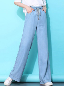 Pure Color Tied Loose Plus-size Straight Pants