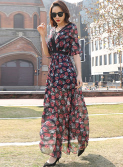 Multi-color High Waist Chiffon Maxi Dress