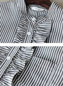 Casual Long Sleeve Striped Waist A Line Dress