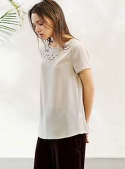 Solid Color Short Sleeve Hollow Out T-shirt
