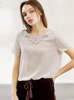 Solid Color Short Sleeve Hollow Out T-shirt