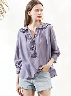 Casual Lapel Hollow Out Solid Color Blouse