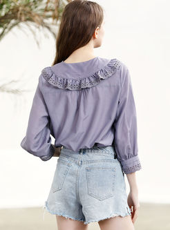 Casual Lapel Hollow Out Solid Color Blouse