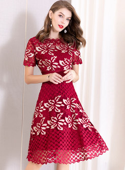 Stylish Color-blocked Embroidered Slim Dress