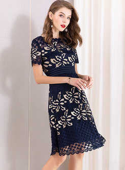 Elegant O-neck Embroidered Slim Midi Dress