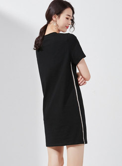 Casual Print Splicing O-neck T-shirt Dress