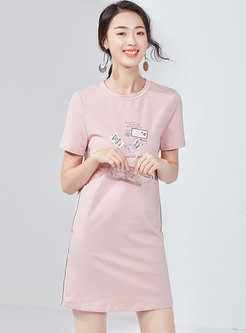 Casual Letter Print O-neck T-shirt Dress