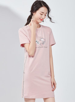 Casual Letter Print O-neck T-shirt Dress