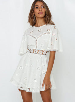 Sweet Flare Sleeve Hollow Out A Line Dress