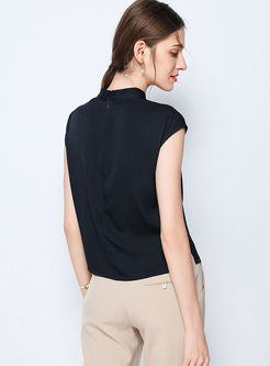 Retro Mandarin Collar Embroidered Slim T-shirt