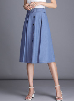 High Waist Denim Blue A Line Skirt