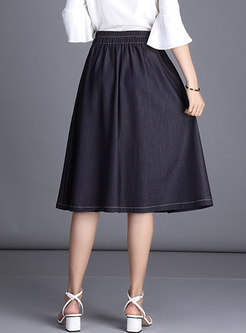 High Waist Denim Blue All-matched Skirt