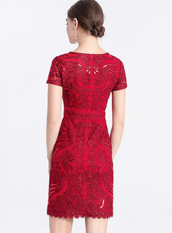 Elegant Embroidered O-neck Sheath Mini Dress