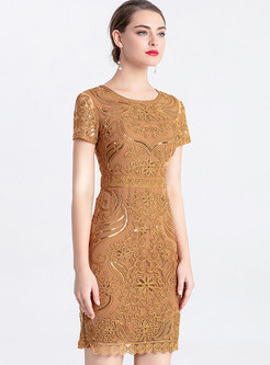 Elegant Embroidered O-neck Bodycon Dress