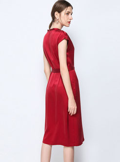 Casual Short Sleeve Pure Color Waist Dress