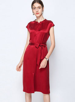 Casual Short Sleeve Pure Color Waist Dress
