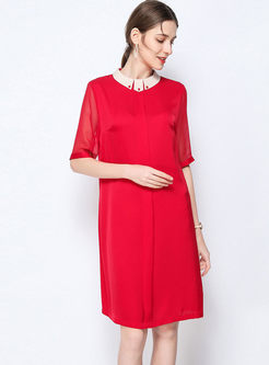 Brief Half Sleeve Plus Size Silk Dress