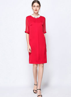 Brief Half Sleeve Plus Size Silk Dress