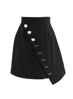Brief Pure Color Black A Line Skirt 