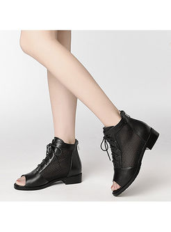 Fashion Tied Fish Mouth Hollow Out Mesh Boots