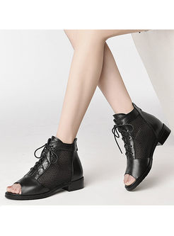 Fashion Tied Fish Mouth Hollow Out Mesh Boots