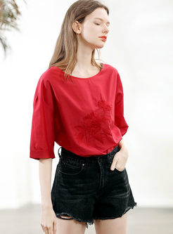 Casual Embroidered Half Sleeve Pullover T-shirt
