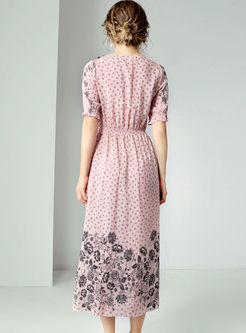 Fashion V-neck Lace Splicing Print Dress