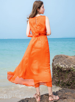 Bohemian V-neck Sleeveless Tied Beach Maxi Dress
