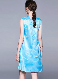 Retro O-neck Sleeveless Print Loose Dress