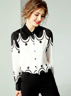 Lapel Print Single-breasted Printed Blouse